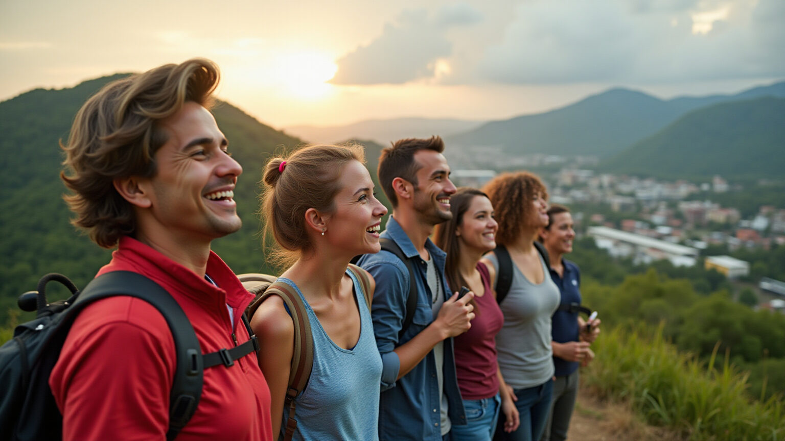 Guapimirim em 2026: Conheça os Melhores Bairros para Morar e Viver Bem Vista panorâmica de Guapimirim com moradores sorrindo e a Serra dos Órgãos ao fundo.